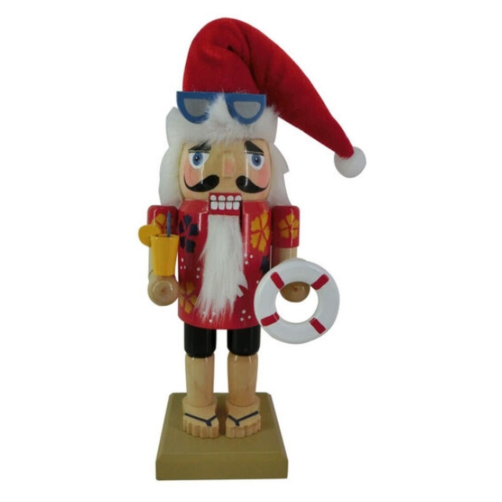 Wooden Christmas Nutcracker, 9", SUMMER TOURIST IN SANTA HAT WITH POOL RING, P&T
